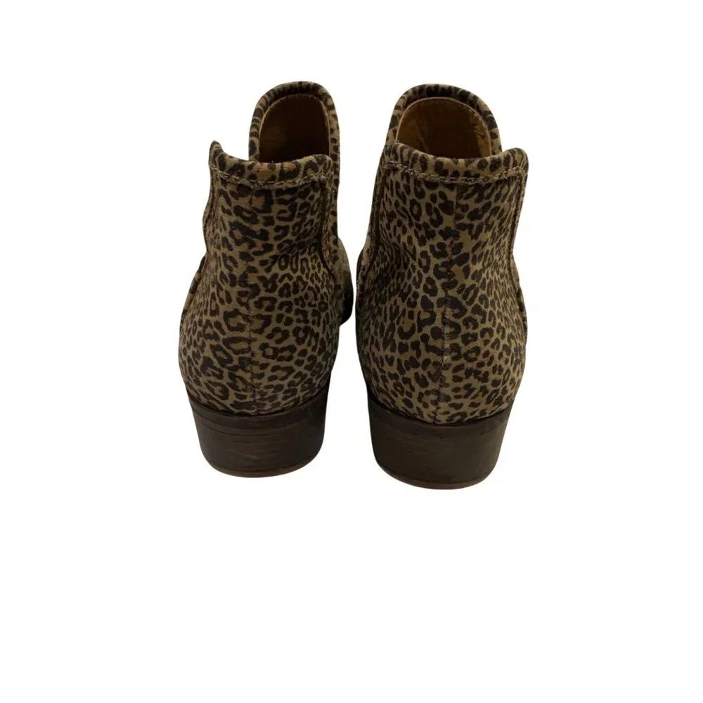 Lucky Brand Women's Leopard Block Heel Ankle Booties 8.5 Western Mob Wife Baddie